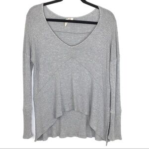 Lazy Sundays Pale Gray Waffle Knit Long Sleeve Top
